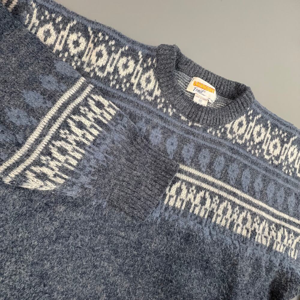 Vintage Catamount Trail Nordic Sweater M Blue Wool Knit Korea